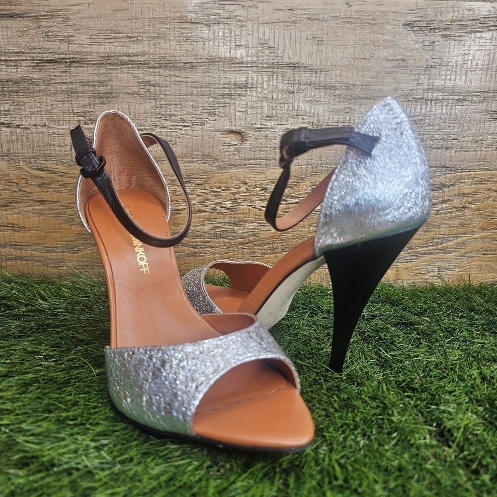Rebecca Minkoff Ellie Silver Crushed Metal -Silver Sz 7 - Picture 7 of 11